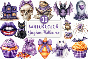 Watercolor Purple Gingham Halloween, an Illustration by Craft Nest