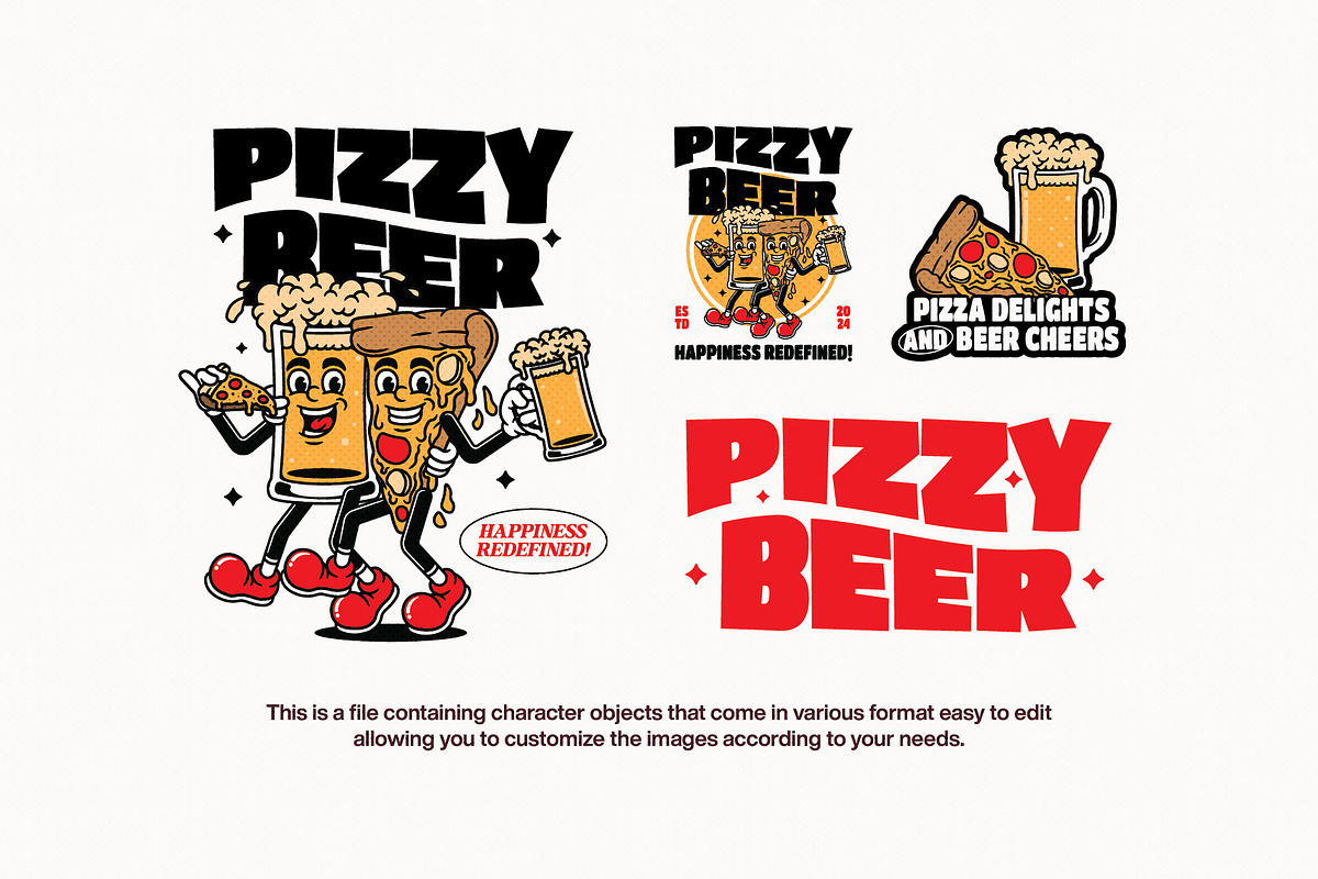Retro Pizza Beer Illustration, a Food Illustration by Decoconio Design (Photo 2 of 3)