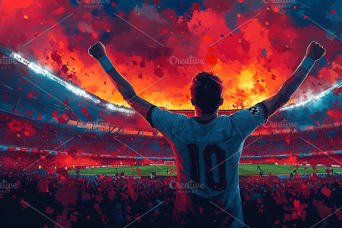 Triumphant Soccer Player Celebrating Victory in a Vibrant Stadiu, an Illustration by AS photostudio