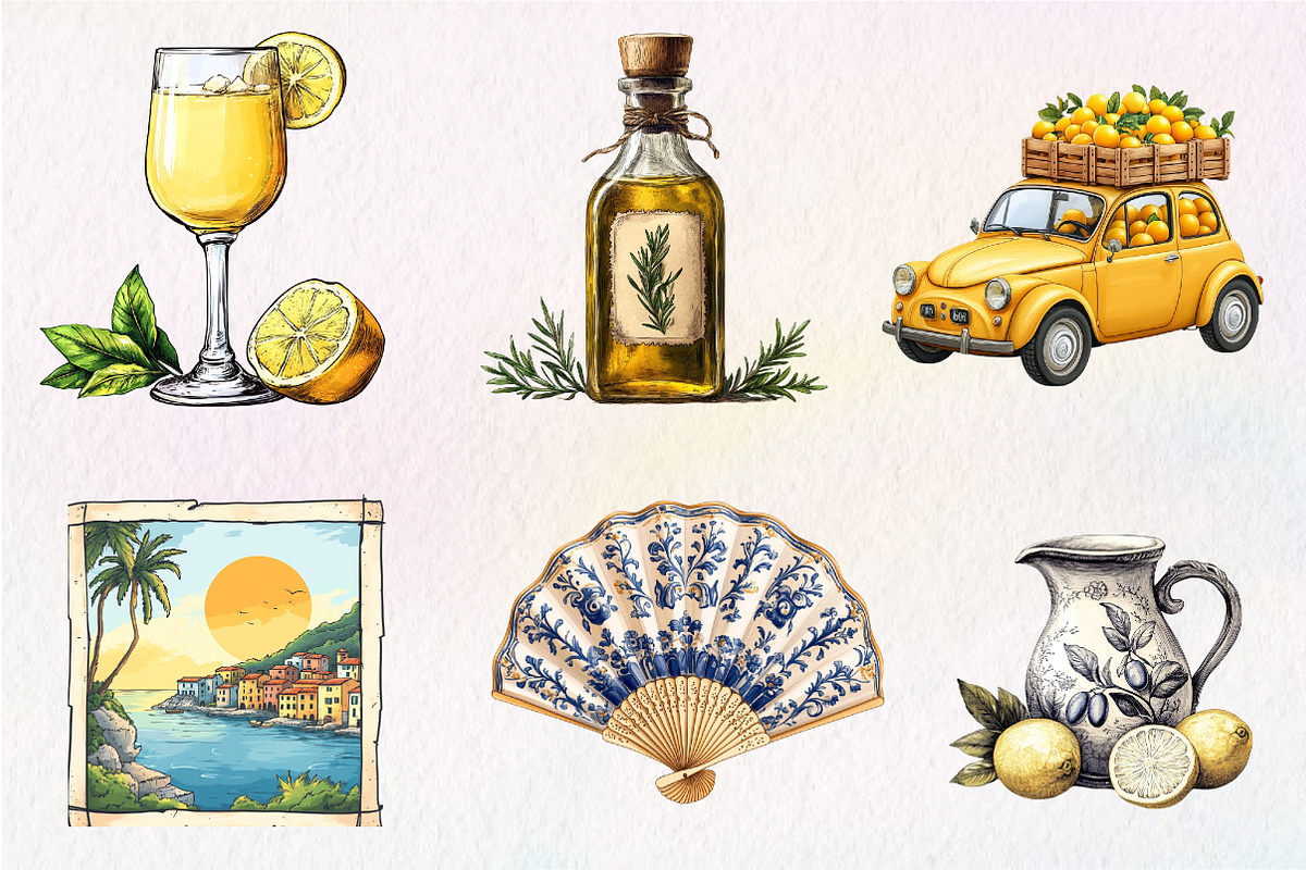 Antique Italian Summer Clipart, an Illustration by CreationArt (Photo 2 of 9)
