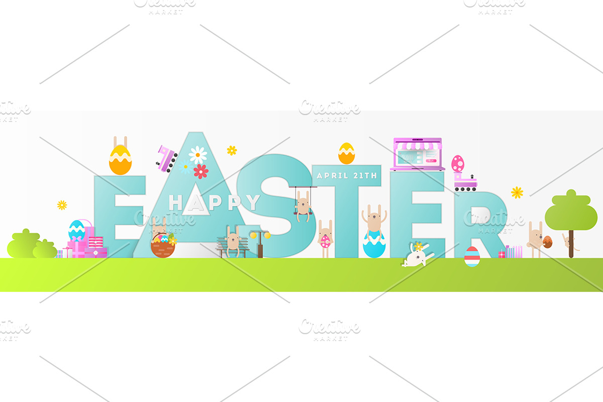 Happy Easter Greeting Banner, a Templates & Theme by ELFIVETROV DESIGN
