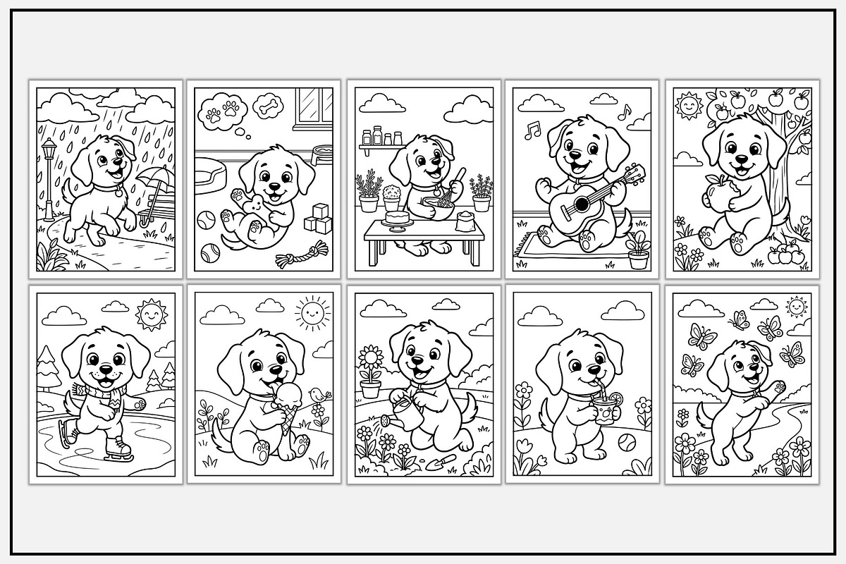 Dog Daily Routine Coloring Pages, an Animal Illustration by Lamia Emad (Photo 3 of 5)