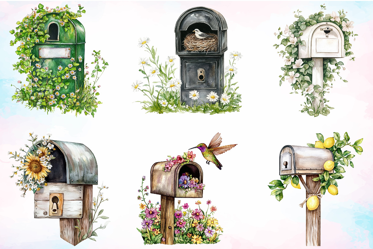 Watercolor Summer Mailbox Clipart, an Illustration by Canvas Craft (Photo 4 of 4)