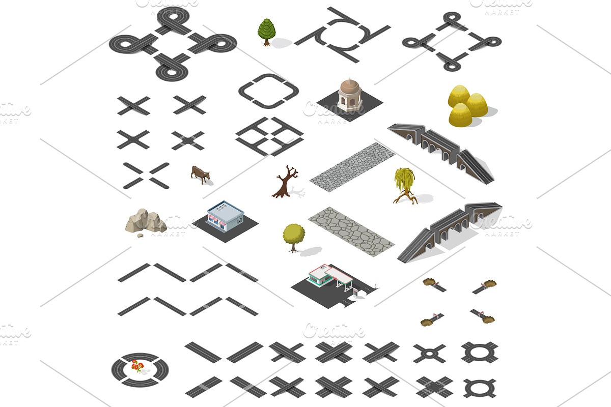 Road Map Kit isometric, a Transportation Illustration by piter.goskov