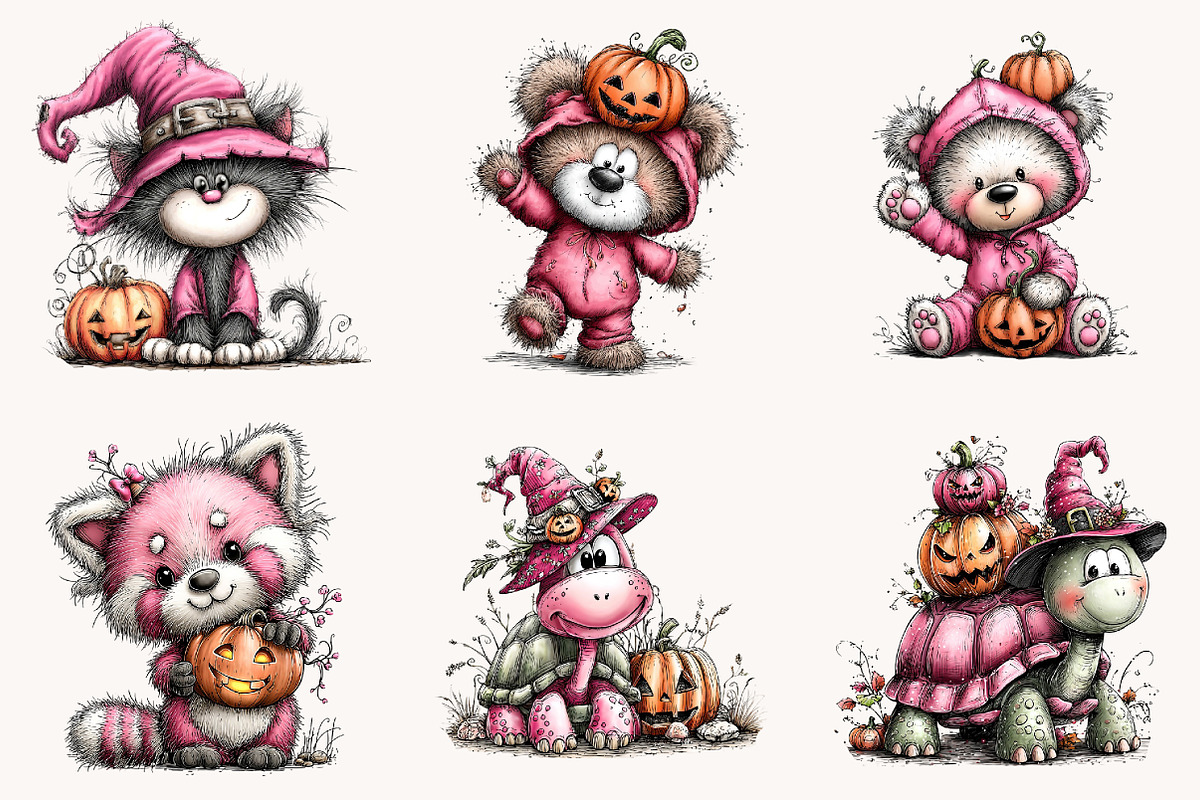 Whimsical Halloween Animals Clipart, a Seasonal Illustration by Designworld (Photo 3 of 10)