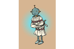 A robot in a straitjacket, a Healthcare Illustration by rogistok