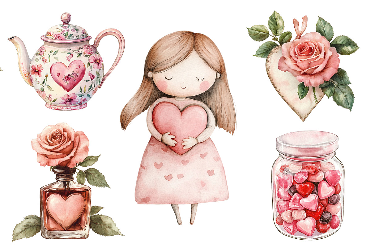 Vintage Valentine Clipart, an Illustration by Design Market (Photo 3 of 5)