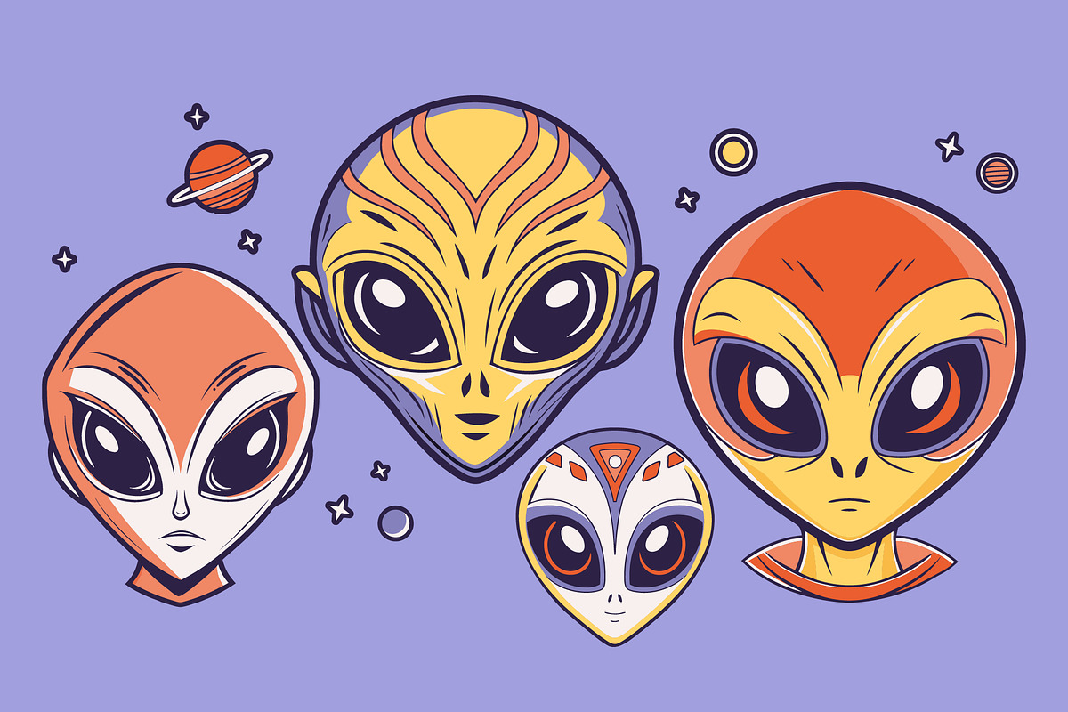 Aliens and UFO Illustration Set, a Templates & Theme by studiogstock (Photo 3 of 4)