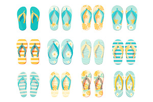 Set of beach slippers in different, an Object Illustration by LadadikArt