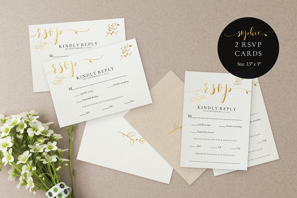 Gold Wedding Invitation Set, Sophie, an Invitation Template by Alice Bluefox (Photo 5 of 11)