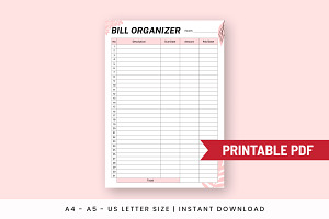 Monthly Bill Organizer Template, a Print Template by Snapybiz