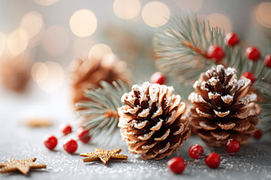 Festive pine cones and berries for a cozy holiday, a Nature Photo by AlyaAnd