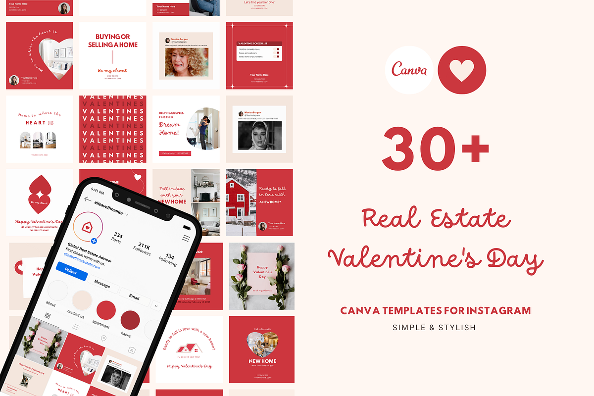 Valentines Day Instagram Templates, a Social Media Template by Estatik Designs (Photo 1 of 8)