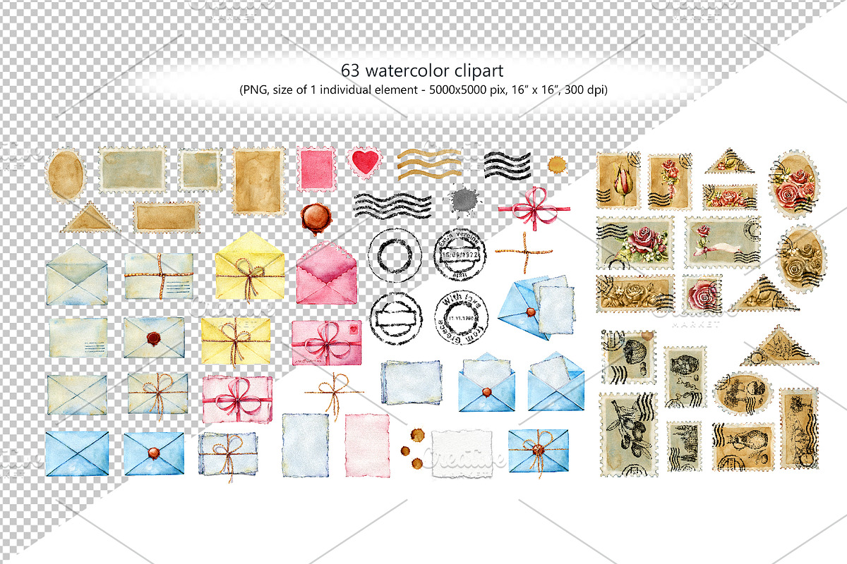 Postal clipart, blank postage stamps, an Object Illustration by Artmanata (Photo 3 of 10)