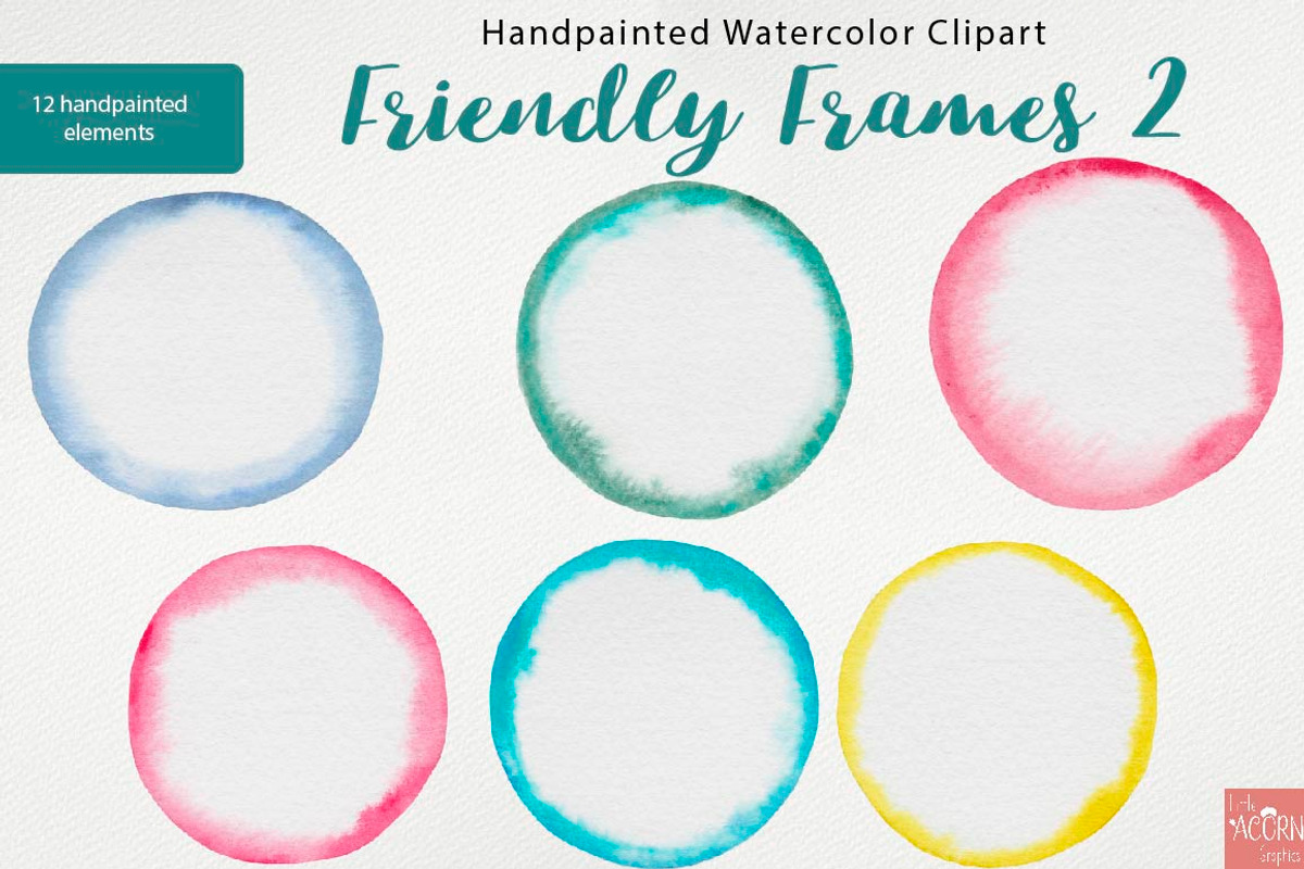 Watercolor Friendly Frames 2 Circles, an Object Graphic by LittleAcornGraphics (Photo 3 of 6)