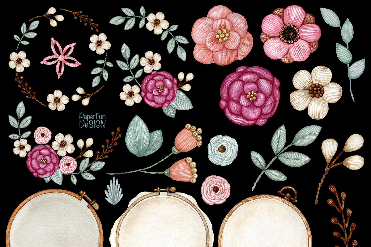 Watercolor embroidery clipart., an Illustration by Mary (Photo 3 of 5)