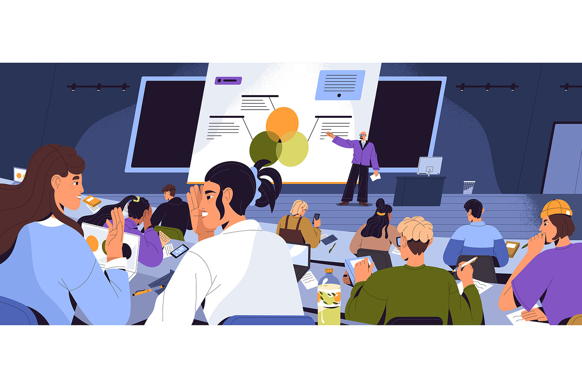 Students at lecture in university, an Education Illustration by PaperTrident (Photo 2 of 2)