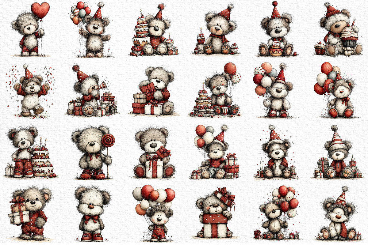 Whimsical Birthday Teddy Bear Clipar, an Illustration by Craft Nest (Photo 6 of 11)