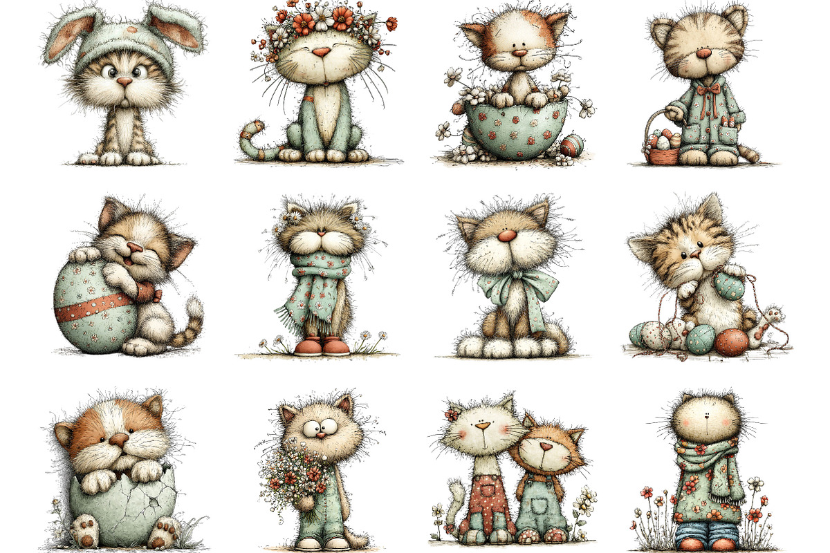 Whimsical Easter Cats Clipart, an Illustration by Designking (Photo 2 of 5)