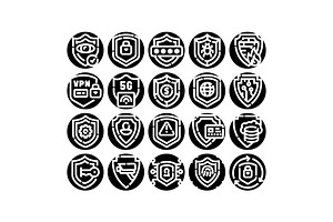 Cybersecurity safeguard shield icons, an Object Graphic by pikepicture