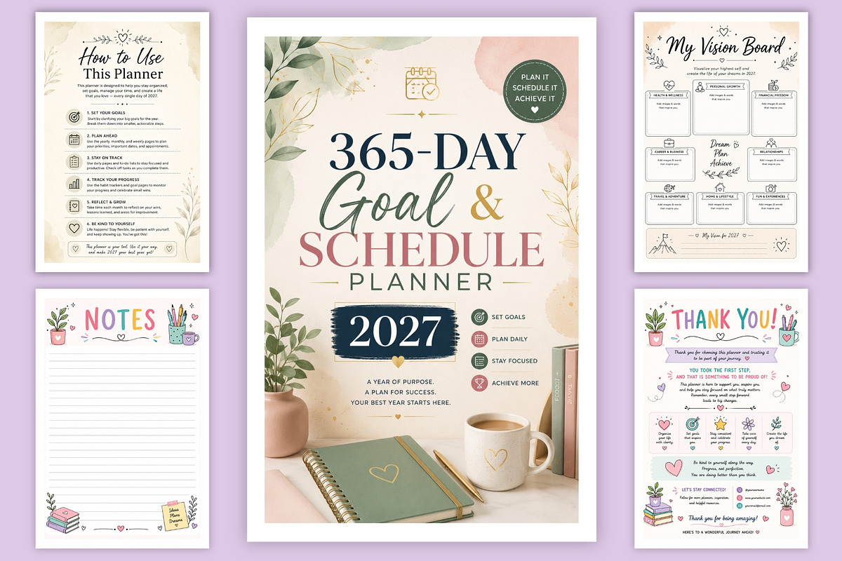 365-Day Goal & Schedule Planner 2027, a Stationery Template by Designmela01 (Photo 6 of 6)