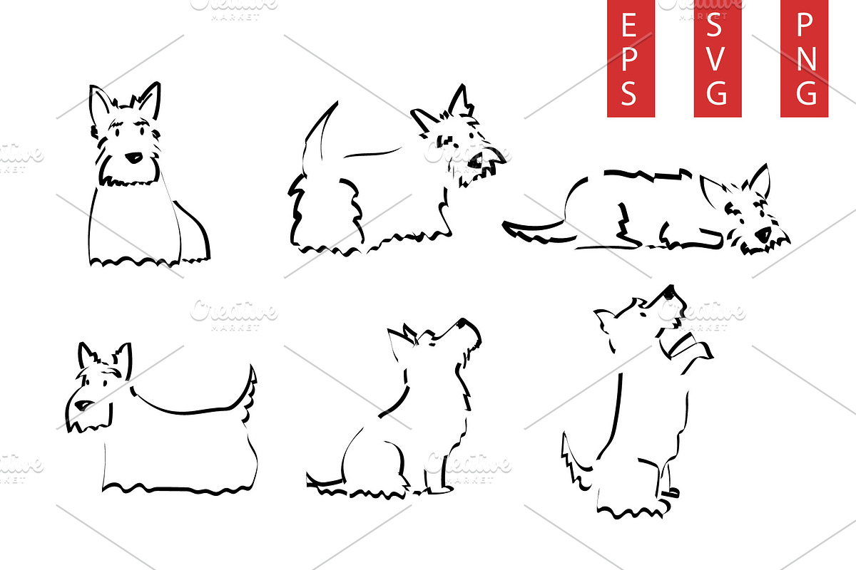 Doodle Scottish Terrier Clipart set, an Animal Illustration by Milota (Photo 1 of 3)