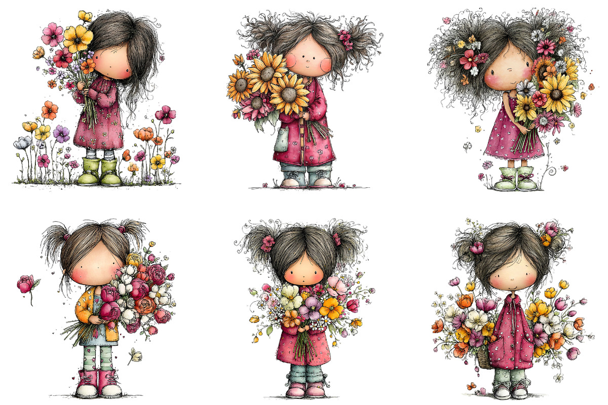 Girl & Flower Spring Clipart, an Illustration by CraftArtStudio (Photo 3 of 6)