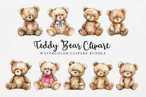 Watercolor Teddy Bears Clipart PNGs