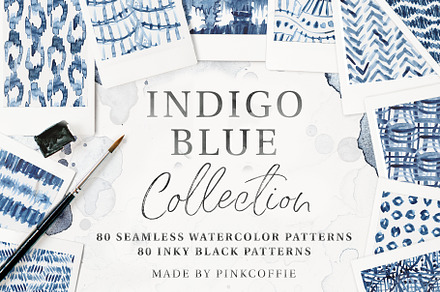 80 Indigo Blue Watercolor Patterns, a Pattern Graphic by Pink Coffie