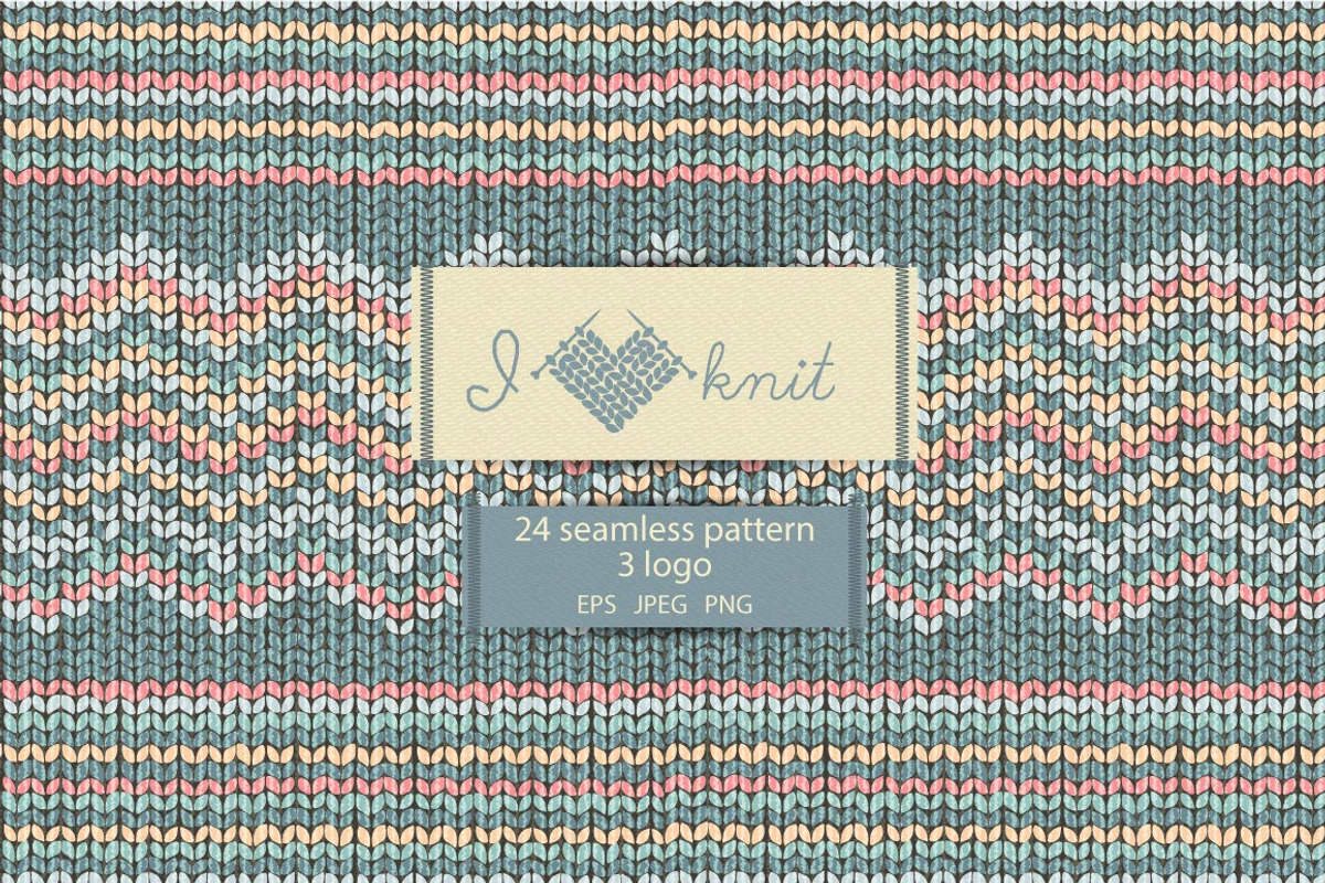 Knit seamless pattern and logo set, a Pattern Graphic by antuanetto (Photo 1 of 8)