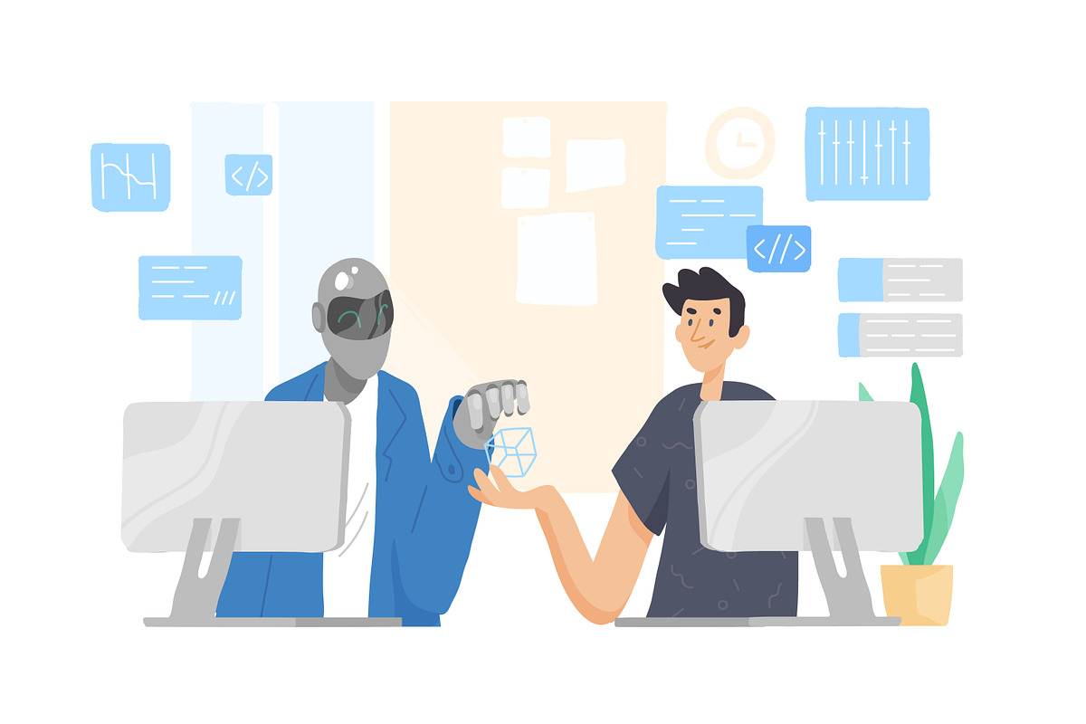 Robot and human working together, a Technology Illustration by Good Studio (Photo 2 of 3)