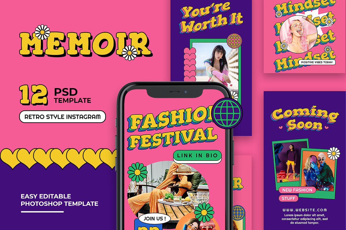 Memoir 90s Neon Instagram Template, a Social Media Template by Shinra Labs (Photo 1 of 6)