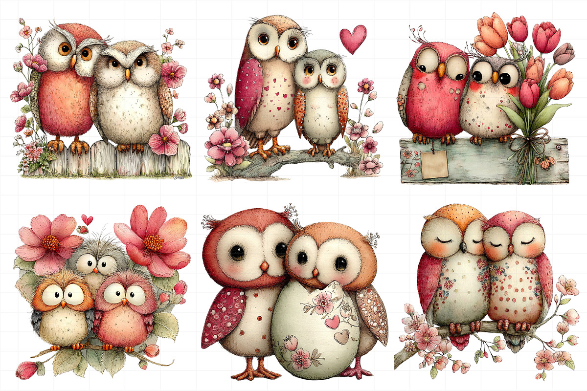 Spring Couple Owl Clipar, an Illustration by Daily.Designs (Photo 7 of 7)