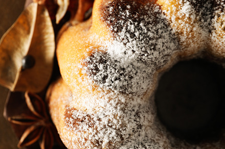 Concept of Autumn vibe food, Pumpkin cake, top view, a Food & Drink Photo by AtlasStudio PRO