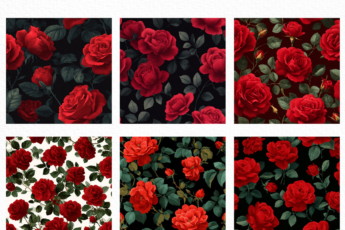Seamless Red Rose Pattern, an Illustration by Craft Nest (Photo 2 of 6)