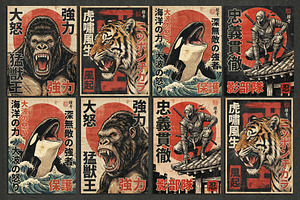 Japanese Propaganda Poster Bundle, a Poster Template by Black Cat Studio