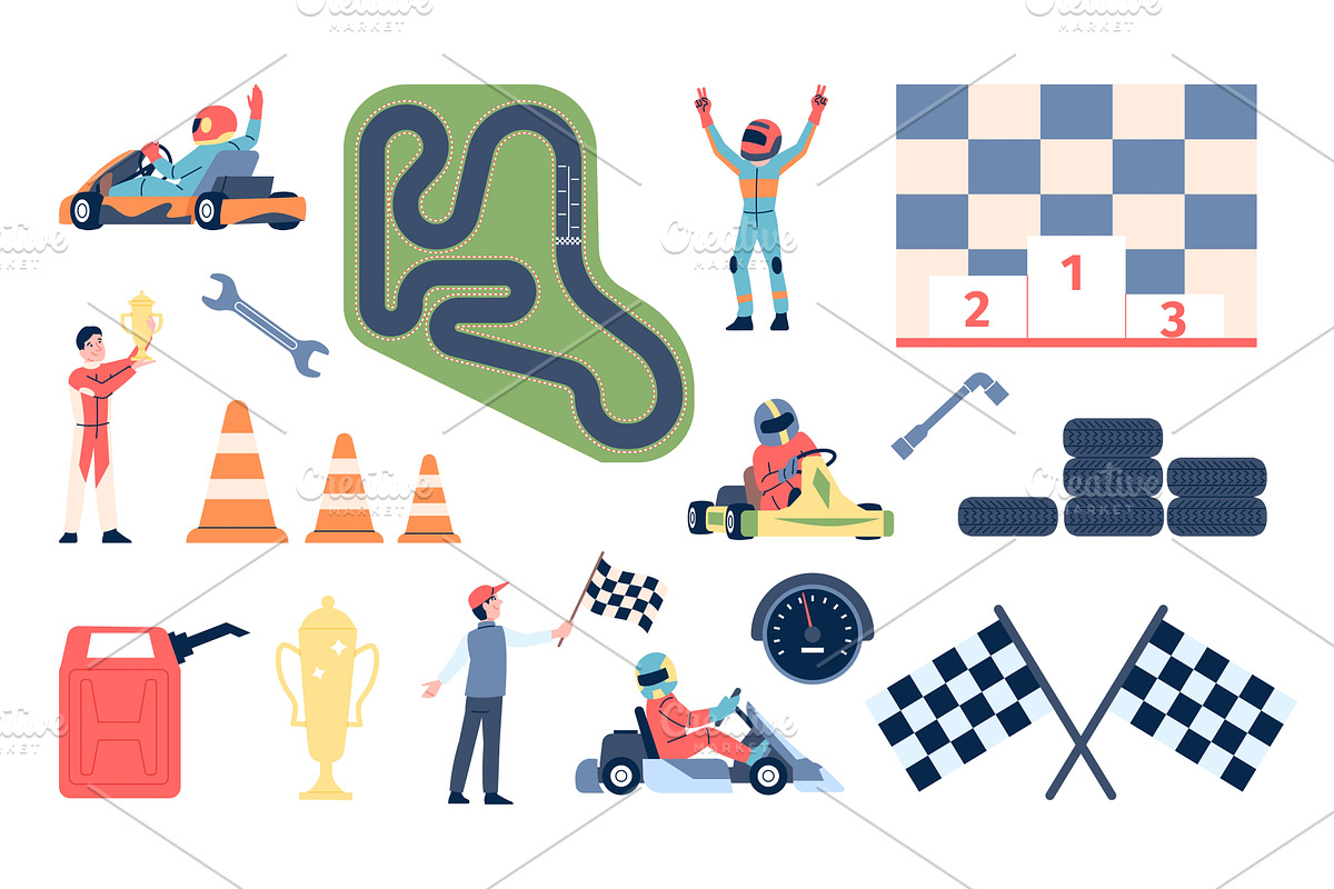 Karting accessories. Racers in cars, a Sport Illustration by LadadikArt