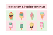 8 Ice Cream & Popsicle Vector Set, a Food Illustration by jongcreative (Thumbnail 1 of 4)