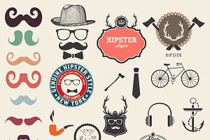 Hipster Elements And Icons Set.