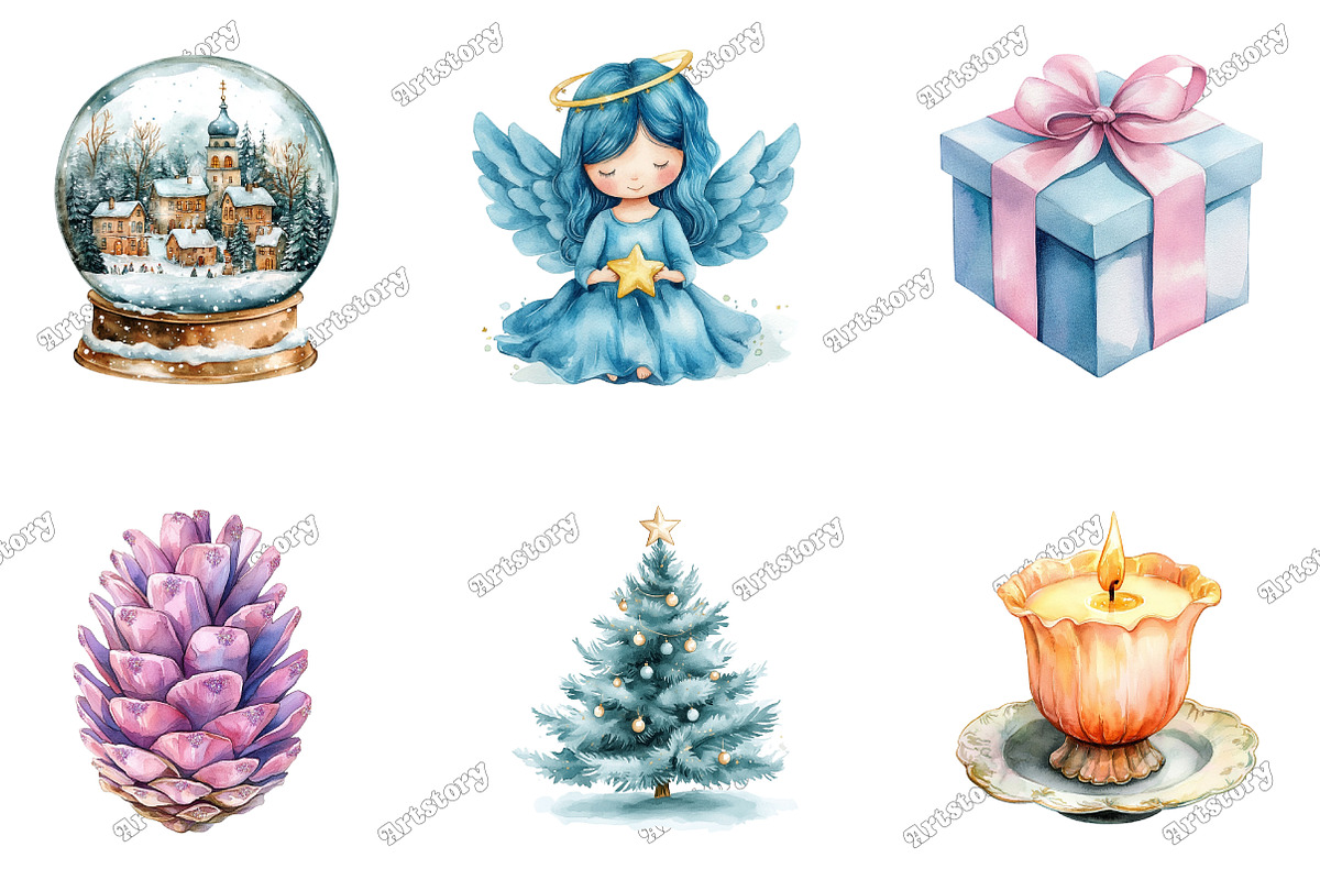 Pastel Vintage Christmas Clipart, an Illustration by designcity5 (Photo 2 of 5)