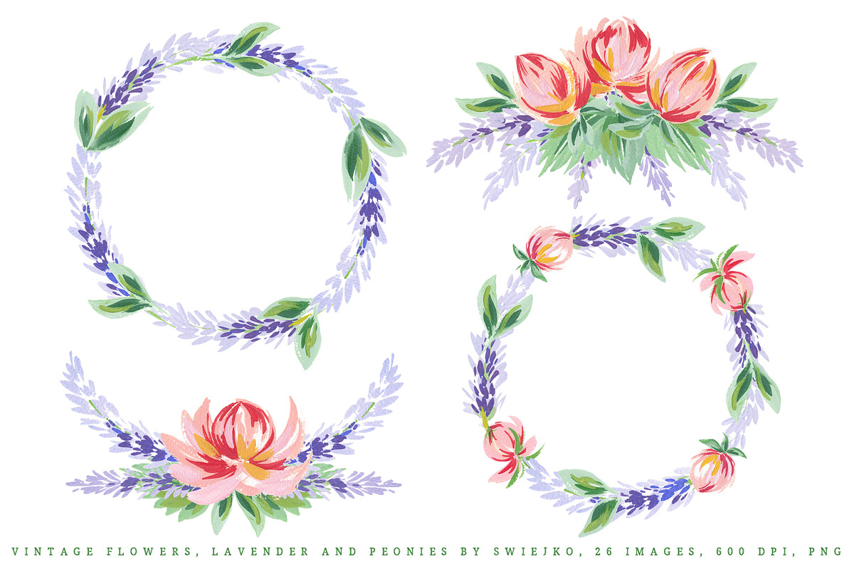 Lavender & Peonies vintage flowers, a Decorative Illustration by swiejko (Photo 3 of 3)