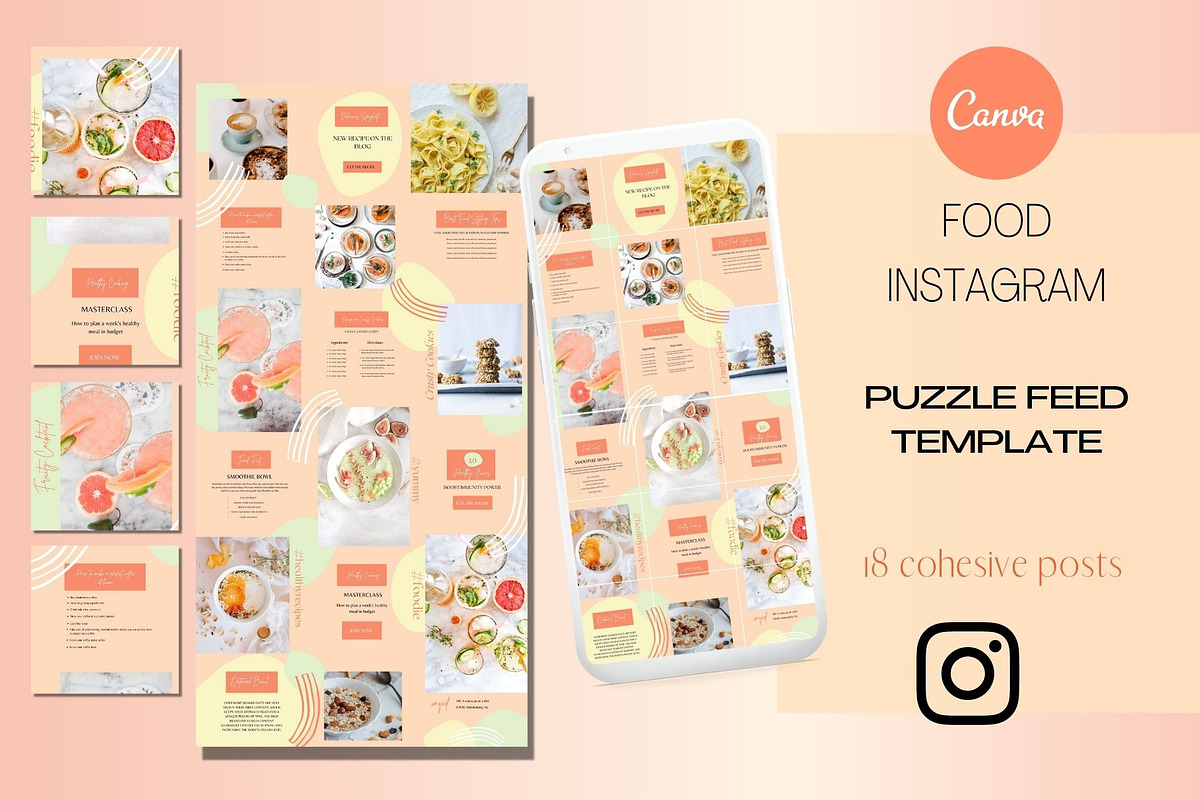 Food Instagram Puzzle Template Canva, a Social Media Template by Deepa Template Studio (Photo 1 of 9)