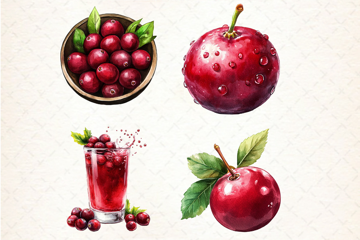 Watercolor Cranberry Clipart, an Illustration by Libby Wishes (Photo 3 of 10)