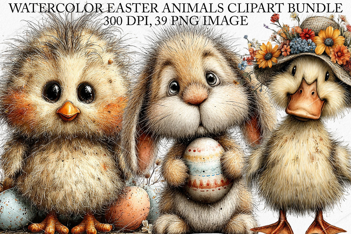 Watercolor Easter Animals Clipart, an Illustration by Canvas Craft (Photo 1 of 7)