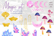 Magic crystals, moon and mushrooms., an Illustration by AnaGuziiArt (Thumbnail 2 of 9)