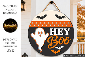 Hey Boo Ghost Halloween Laser Cut, an Object Graphic by OK Design