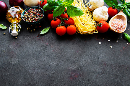 Healthy mediterranean diet, ingredients for Italian meal, spaghe, a Food & Drink Photo by Olena Rudo
