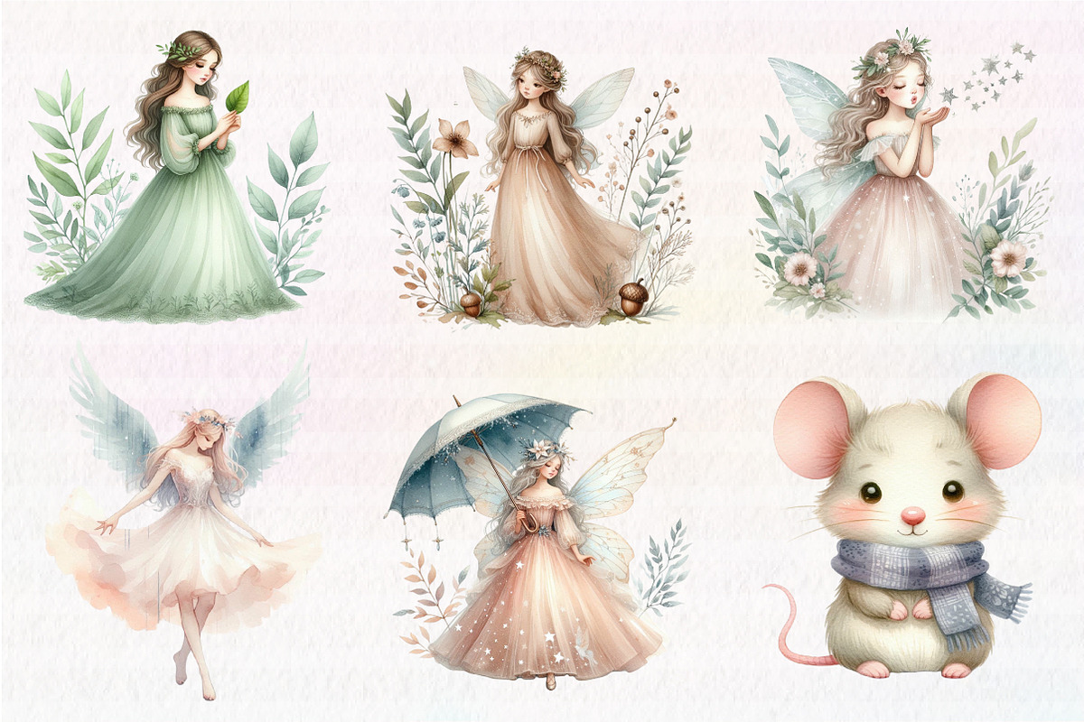 Fairy Girls Forest Animals Clipart, an Illustration by CreationArt (Photo 5 of 5)