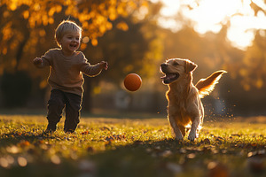 Joyful playtime: A young child and a, an Animal Photo by Pixeness Studio
