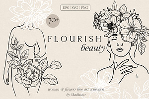 Woman body & flowers - line art set, a Person Illustration by Madiwaso